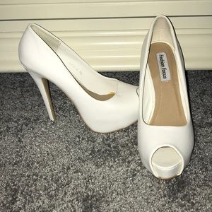 White Fake Leather Heels